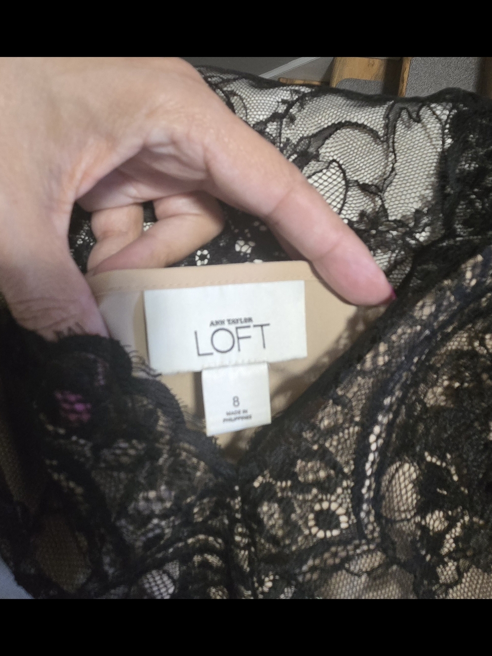 LOFT Black Lace Sheer Camisole with Nude Lining - Picture 2 of 6